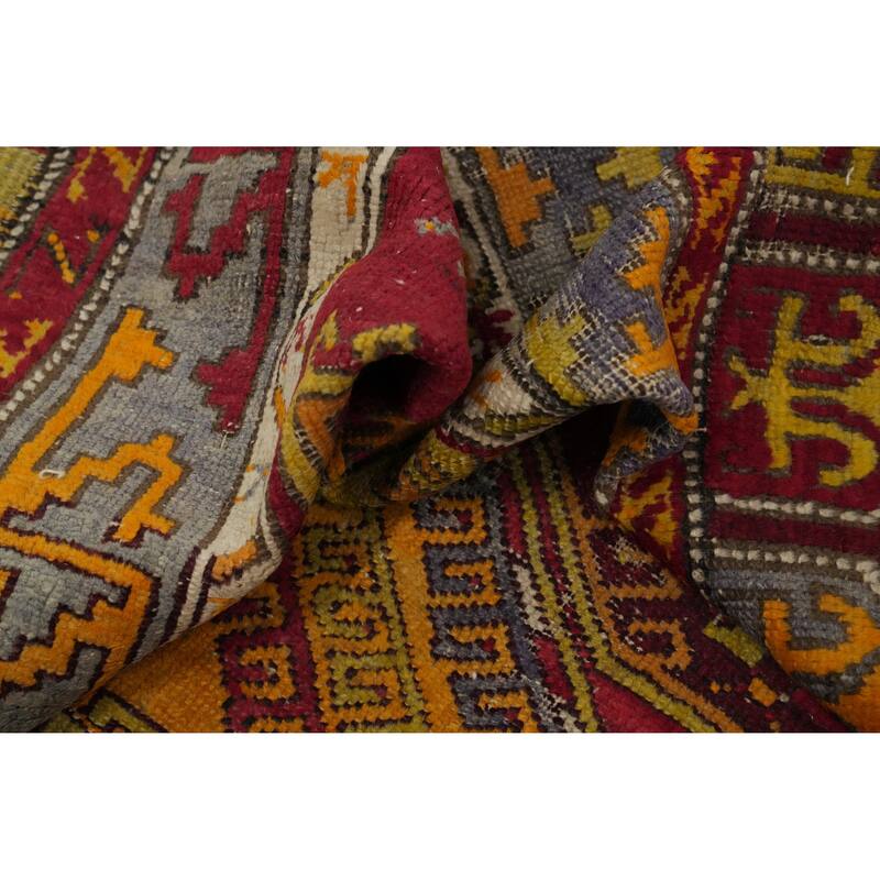 Hand Knotted Oriental 100% Wool Carpet Transitional Geometric Red Anatolian Area Rug - 6' 5'' X 4' 1''