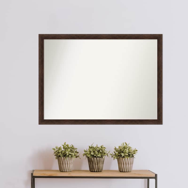 Warm Walnut Narrow Non-Beveled Wood Framed Wall Mirror - Warm Walnut Narrow