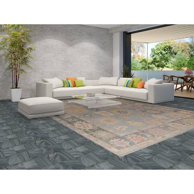 Oushak Turkish Large Rug Hand-Knotted Light Blue Wool Carpet - 10'0"x 13'8"