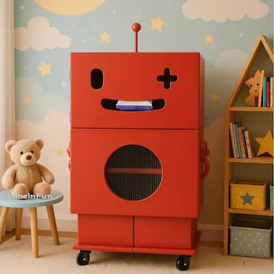 Robot Shape Nightstand, Wood Stand Storage Cabinet