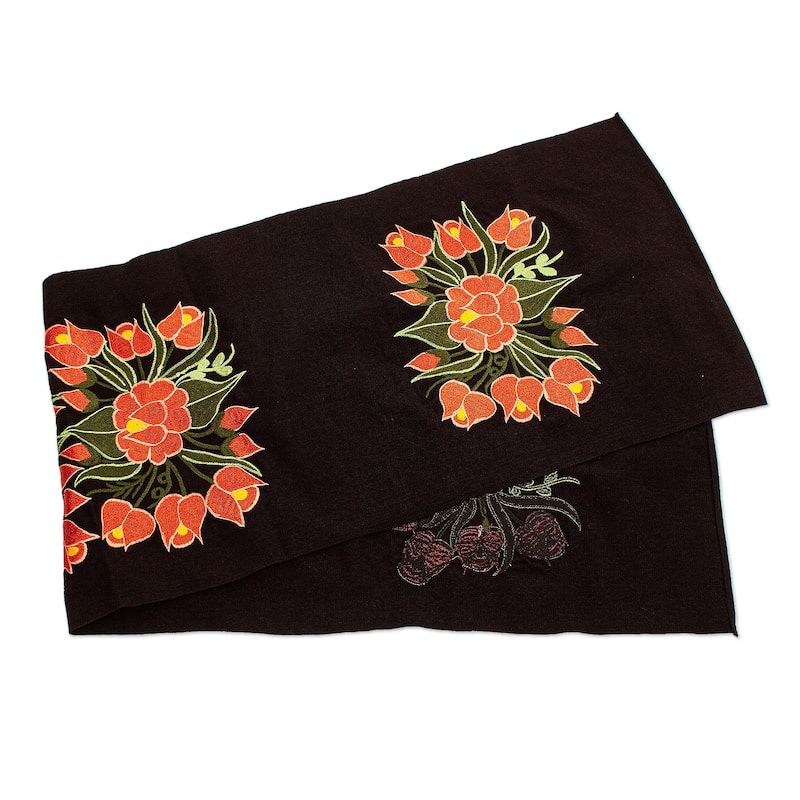Novica Handmade Orange Chiapas Flowers Cotton Table Runner