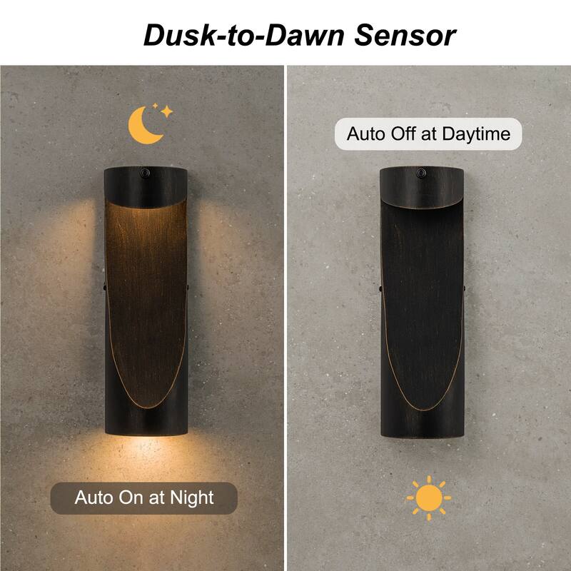 2-Light 15" Outdoor Linear Integrated LED Wall Sconce with Dusk to Dawn Sensor - H15" x D3.5"