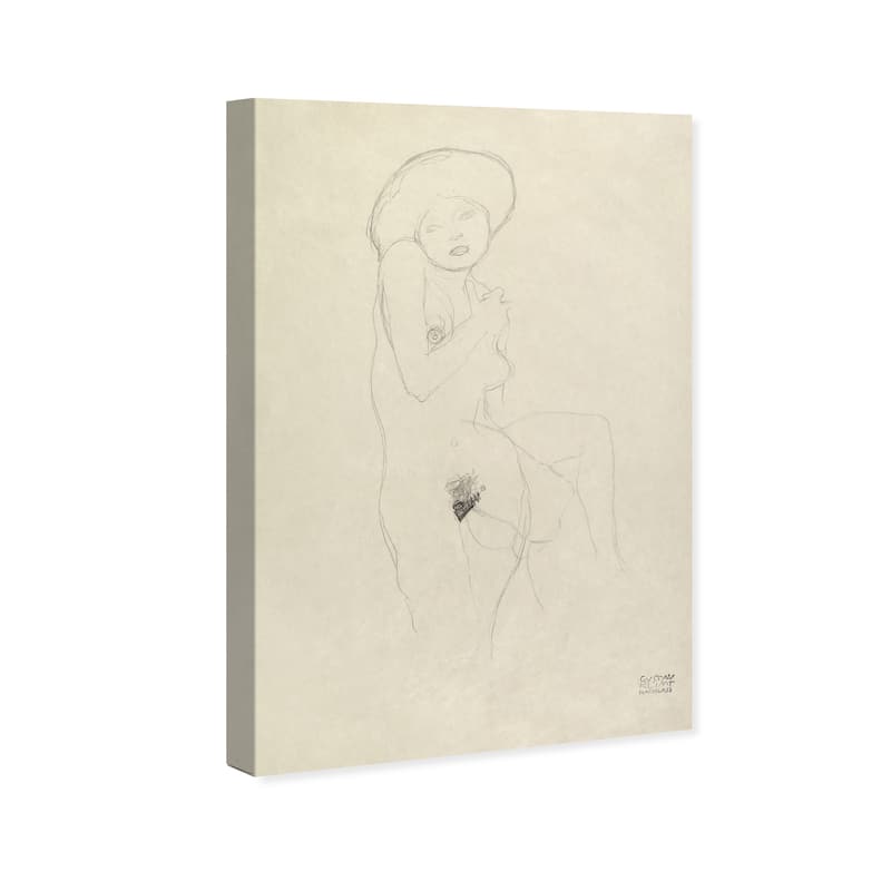 Wynwood Studio Canvas Classic and Figurative Gustav Klimt - Standing Nude Black and Eggshell Traditional Wall Art Canvas Print