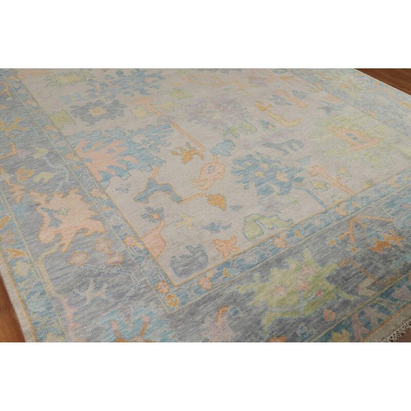 All-Over Floral Oushak Oriental Area Rug Hand-Knotted Wool Carpet - 8'10" x 11'9"