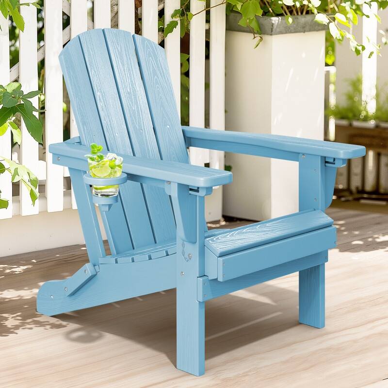 3-Position Reclining Folding Outdoor Chair – PE Wood Grain, Weather-Resistant