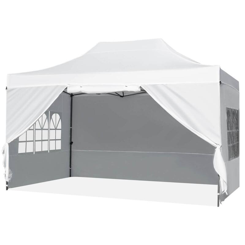 Costway 10 X 14 FT Pop up Canopy Tent with 4 Sidewalls, Wheeled Bag, 4 - See Details - White - See Details