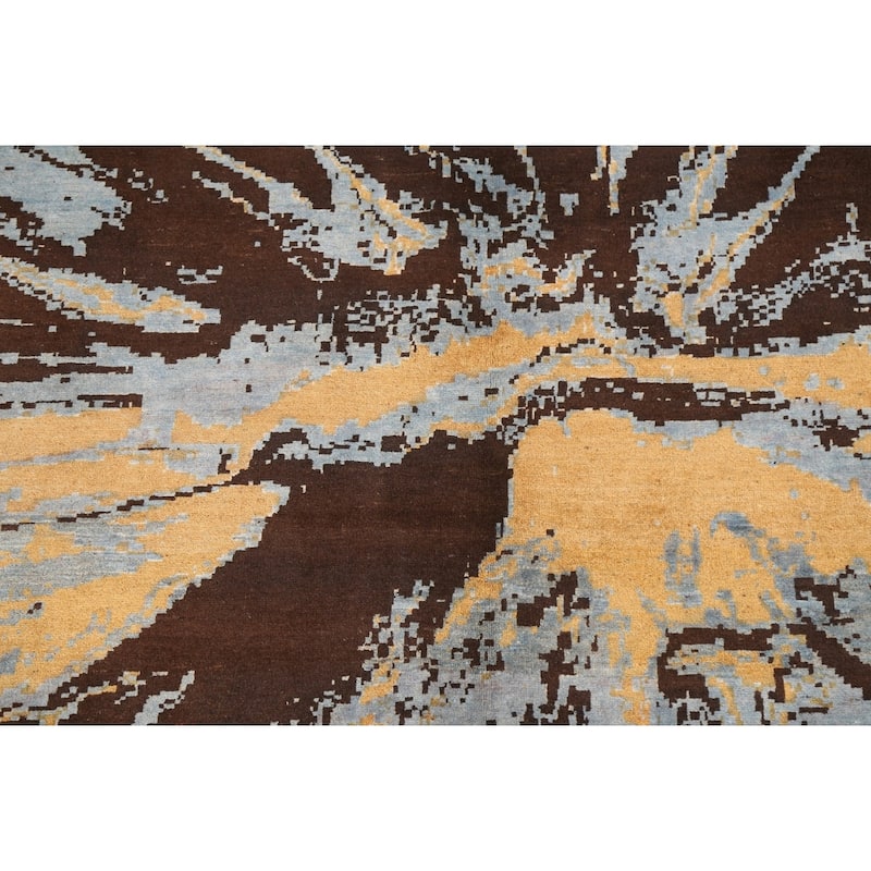 Contemporary Abstract Vegetable Dye Area Rug Hand-knotted Wool Carpet - 6'9" x 9'8"
