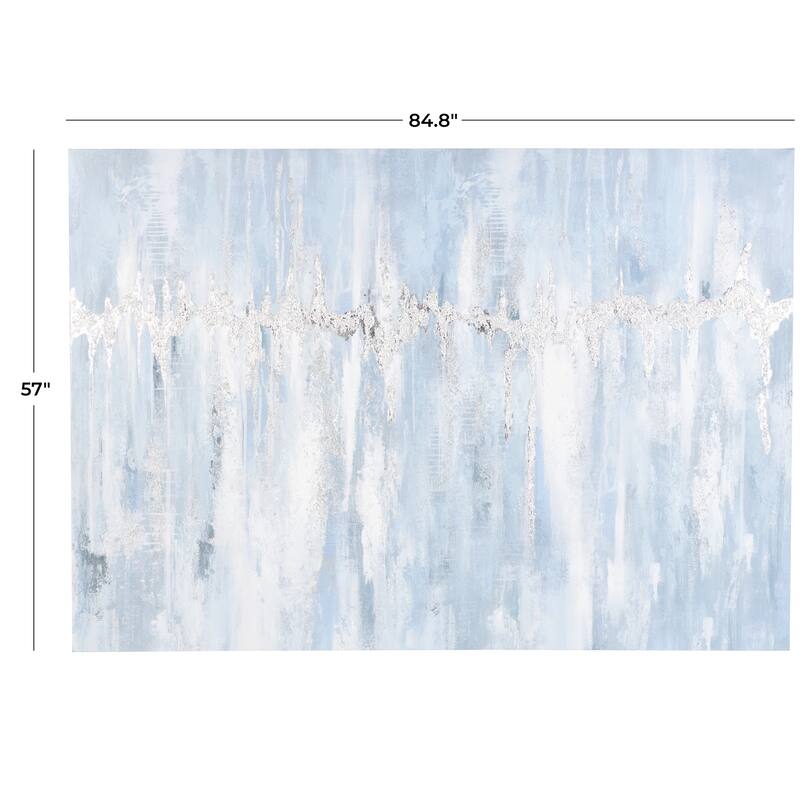 Light Blue Wood Abstract Decorative Wall Art with Silver Details