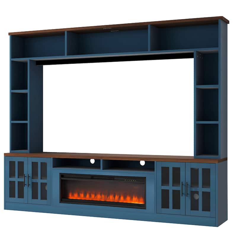 95.5" W Wall Unit Entertainment Center with Bookshelves for TVs up to 80", Modern TV Stand Media Console