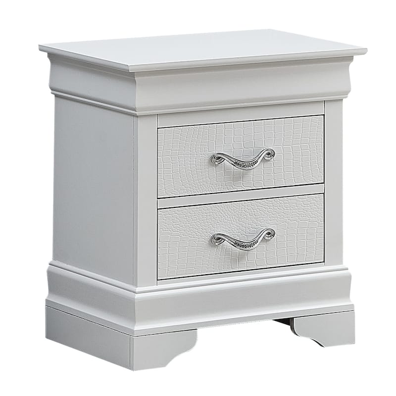 Silver Champagne Nightstand 24x21x16 with Two Spacious Drawers, Compact Bedside Table for Storage and Contemporary Accent