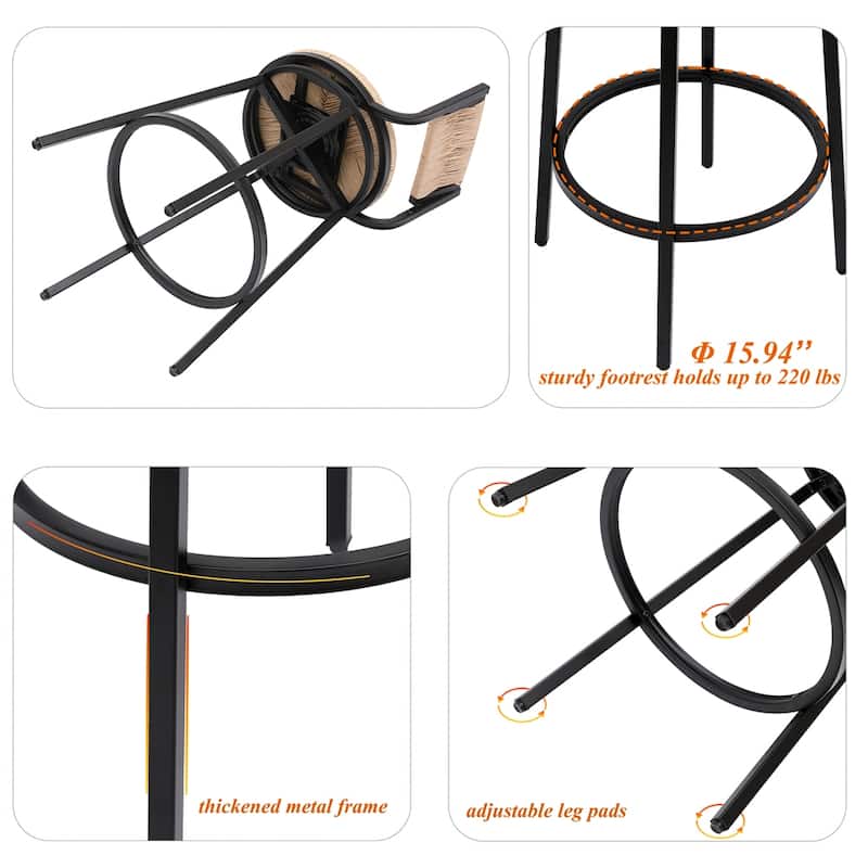 Swivel Rope Bar Stools with Metal Frame and Footrest (Set of 2)