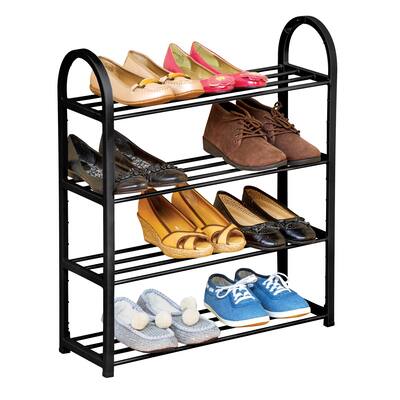 Black 4-Tier Metal Shoe Rack - Holds 12 Pairs - 26.250 x 8.130 x 2.150