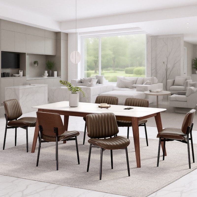 Tapered Metal Leg Dining Chairs - Mid-Century Styled Seating with Button-Tufted PU Leather & Ergonomically Curved Back