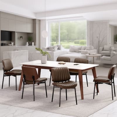 Tapered Metal Leg Dining Chairs - Mid-Century Styled Seating with Button-Tufted PU Leather & Ergonomically Curved Back