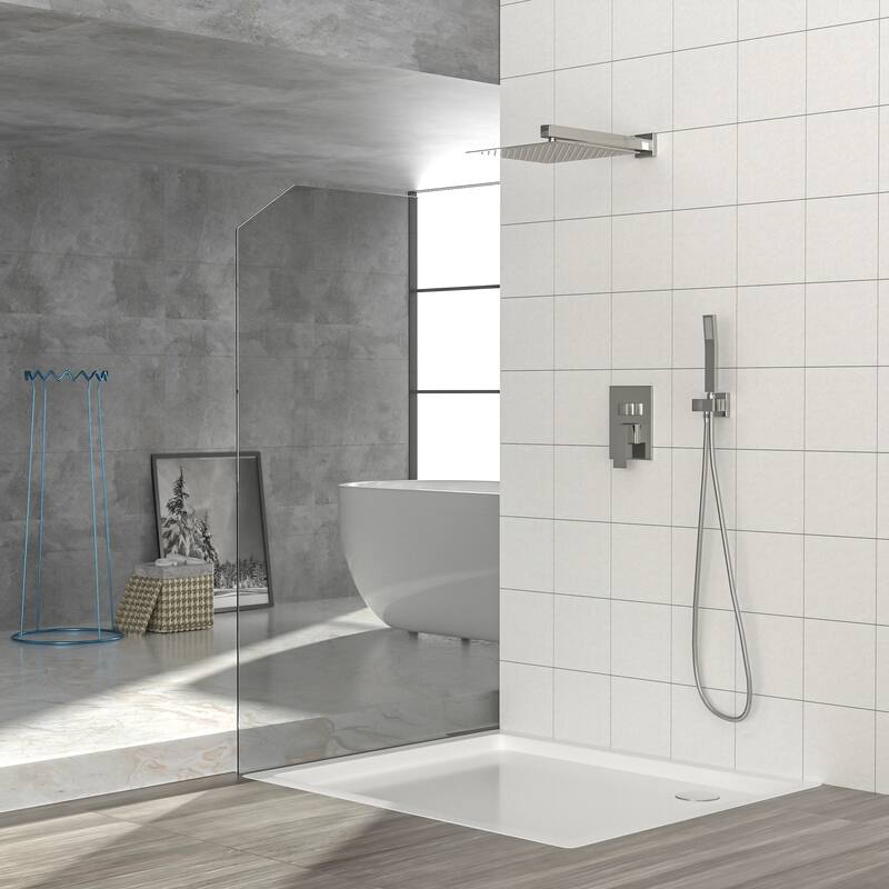 10 Inch Wall Mounted Square Shower System with Rough-in Valve - Brushed Nickel