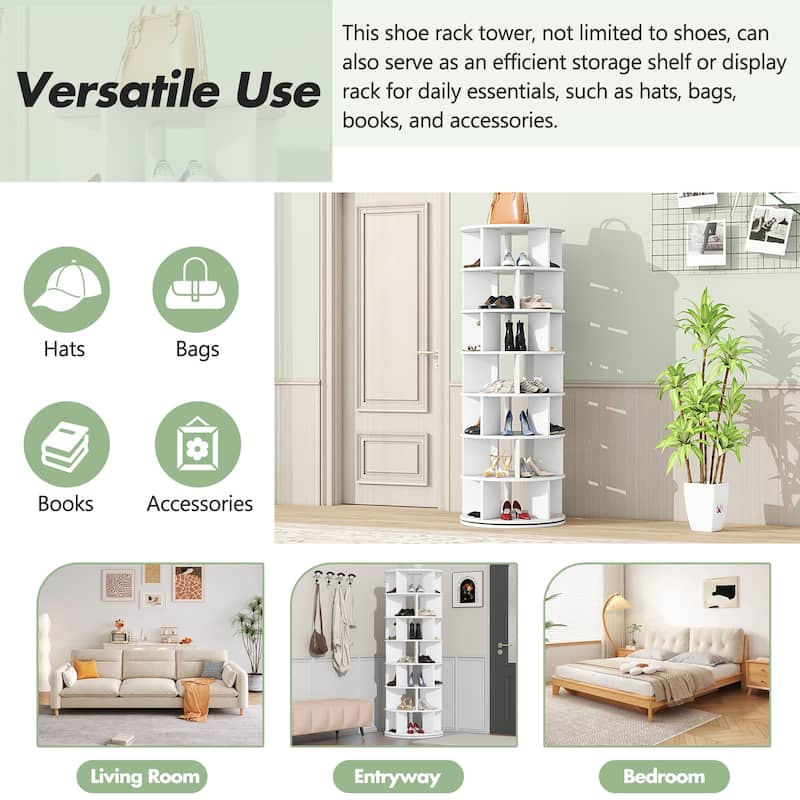 23.6''Rotating Shoe Rack Tower,7-Tier Spinning Shoe Shelf,5 Grids Per Layer,Display Rack,360°Revolving Shoe Carousel Organizer