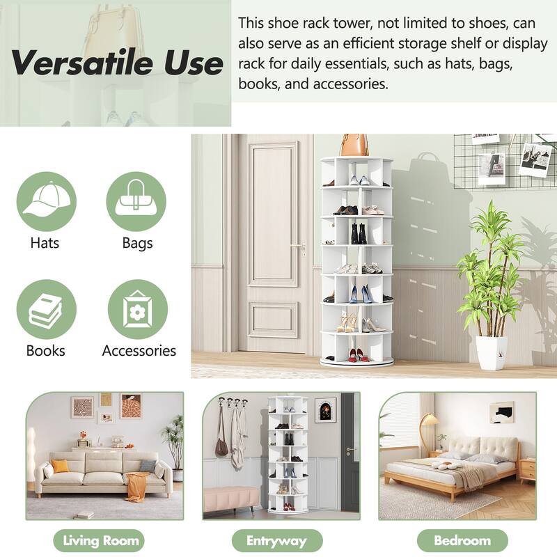 7-Tier Rotating Shoe Rack Tower with 5 Grids Per Layer