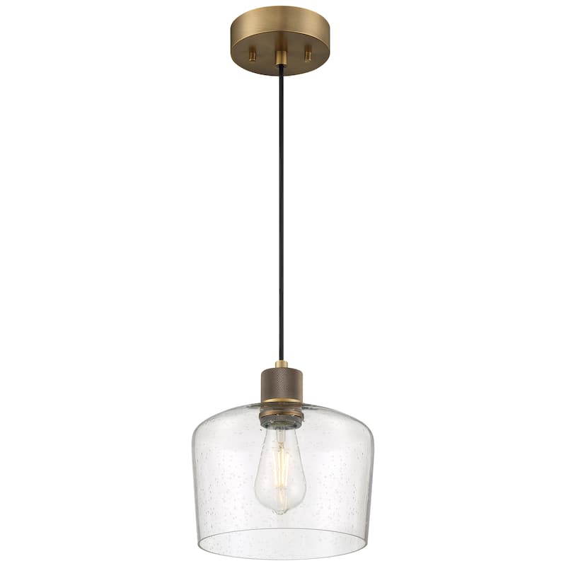 Port Nine Chardonnay LED Pendant - Replaceable LED - Antique Brushed Brass/Seeded Glass