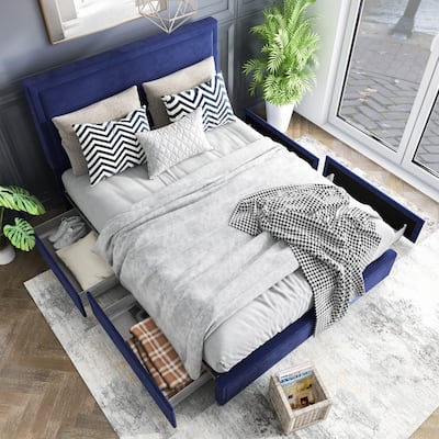Furniture of America Naxime Modern 4-Drawer Fabric Platform Bed