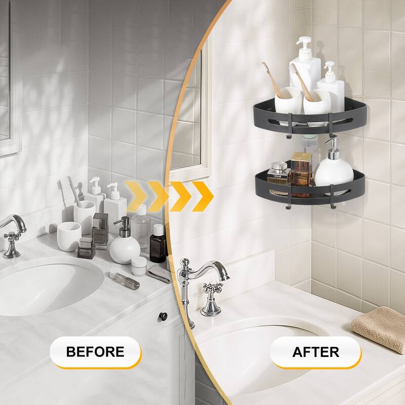 WOWOW 12.7 in. W x 9 in. D x 4 in. H Double Bathroom Corner Shelf