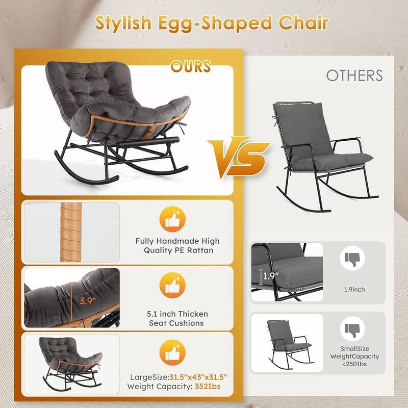 Cozy Papasan Rocking Sofa Chair with Extendable Footrest for Porch, Lawn, Bedroom and Living Room