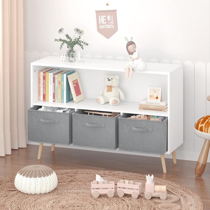 Kids bookcase with Collapsible Fabric Drawers, Children's Book Display, Toy Storage Cabinet Organizer