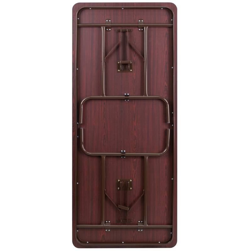 30" x 72" Rectangular Mahogany Melamine Laminate Folding Banquet Table - 30"W x 72"D x 30"H