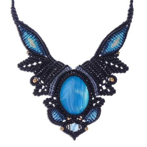 NOVICA Bohemian Treasure, Agate and quartz macrame pendant necklace
