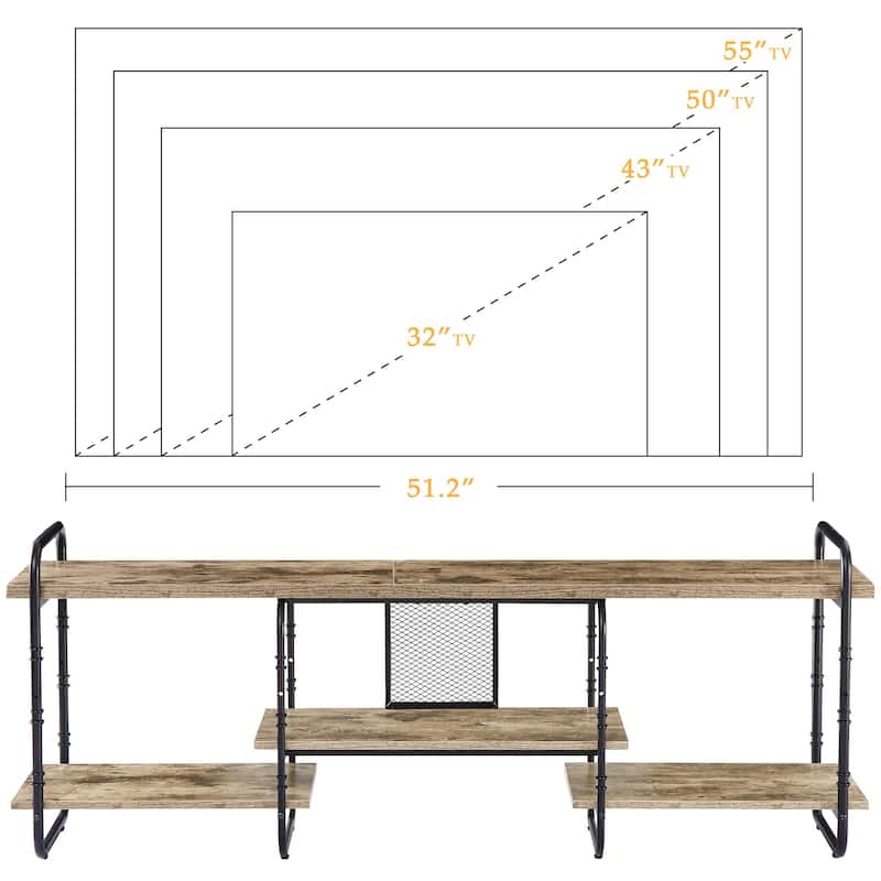 VECELO 55/63/71 Inch Industrial TV Stand with Open Storage for TV up to 71 inch Entertainment Center TV Console Table