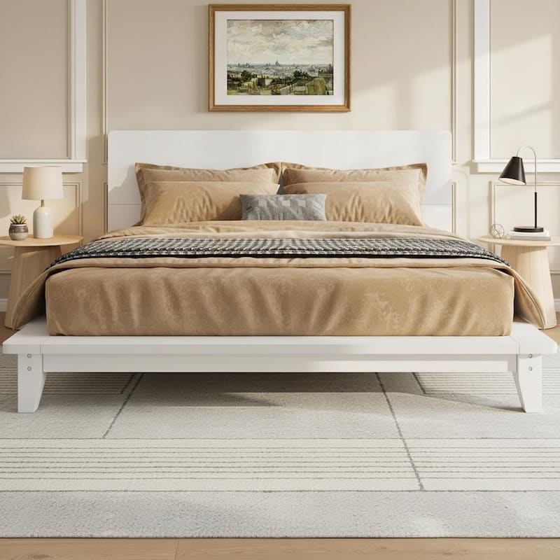 Minimalist Wood Platform Bed Frame with Headboard by Harper&Bright Designs