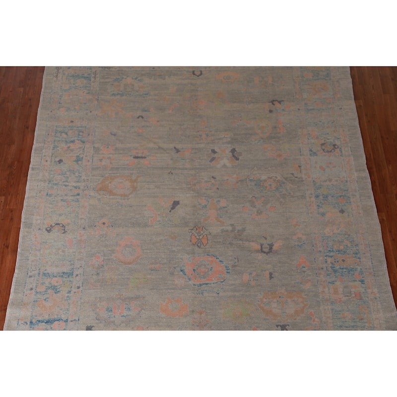 Hand Knotted Oriental 100% Wool Carpet Transitional All-Over Greys & Charcoal Oushak Area Rug - 9' 11'' X 8' 0''