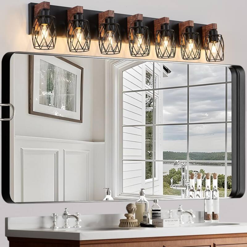 KISRAIS Farmhouse Bathroom Vanity Light with 3/4/5/6/7 Lights for Bathroom, Hallway (Bulb Not Included) - 7 Lights