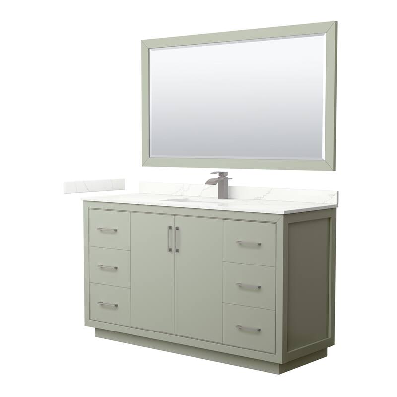 Wyndham Collection WCF111160S-QTZ-UNSM58 Icon 60" Free Standing Single - Light Green / Giotto Quartz Top / Brushed Nickel