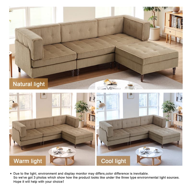 Oversized Sofa Corduroy Tufted Modular Sectional Set
