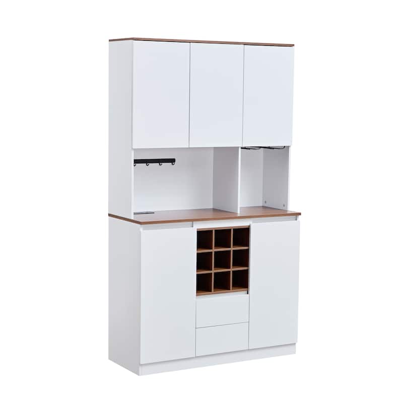 Coffee Bar Wine Cabinet with Storage Shelf, Kitchen Buffet Cabinet with Drawers, Storage Cabinet with Power Ports