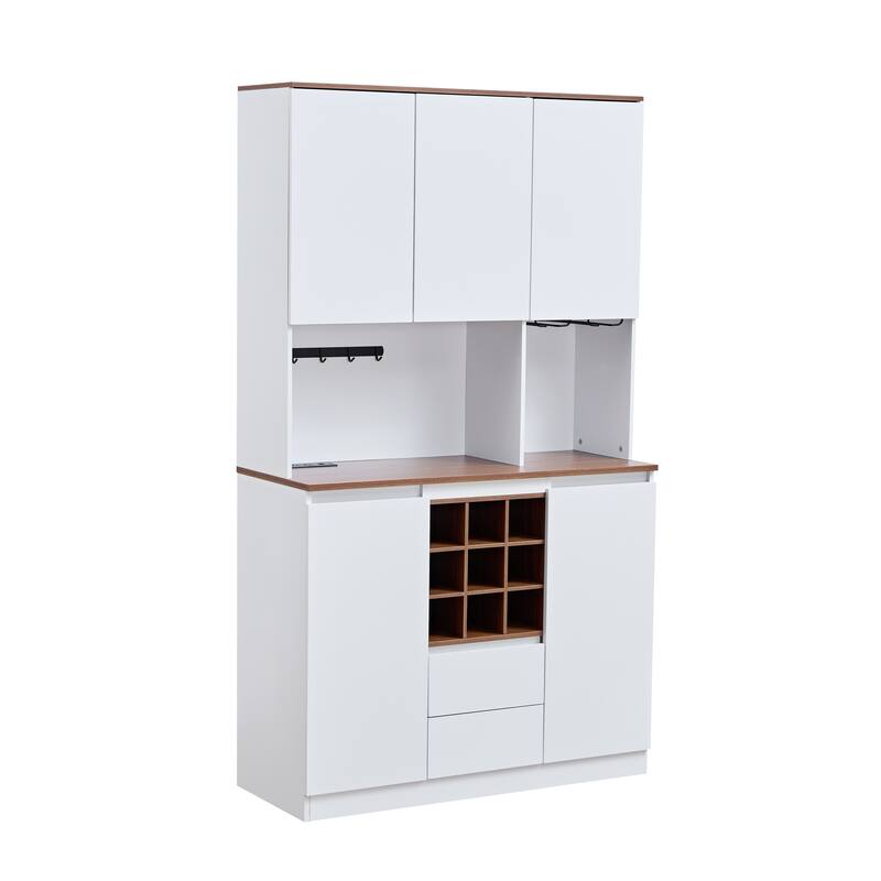 Farmhouse Coffee Bar Wine Cabinet ,68.9'' Kitchen Buffet Cabinet with Storage, Liquor Cabinet for Home & Dining Room - White
