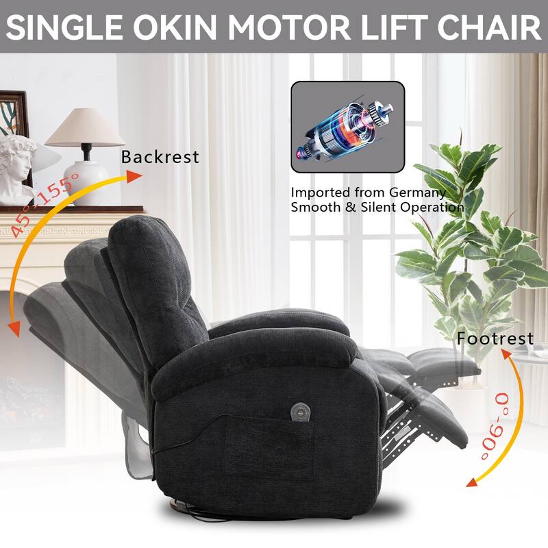 Manual Swivel Recliner Chair with Heat & Massage, Heavy Duty Recliner Chair with Side Pocket, Ergonomic Single Sofa Chair