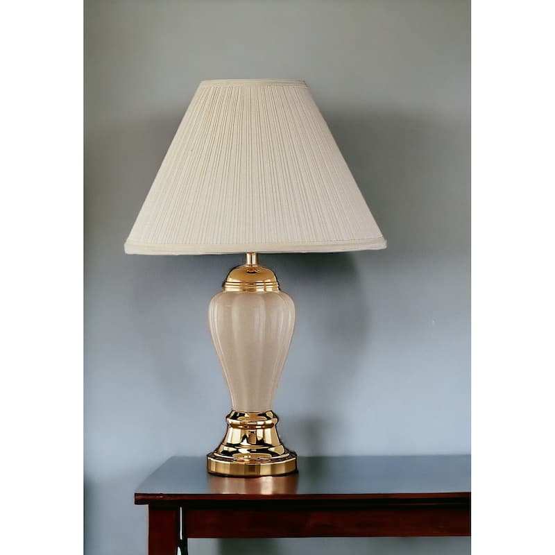 HomeRoots 27" Ivory and Gold Ceramic Urn Table Lamp With Off White Empire Shade - 16
