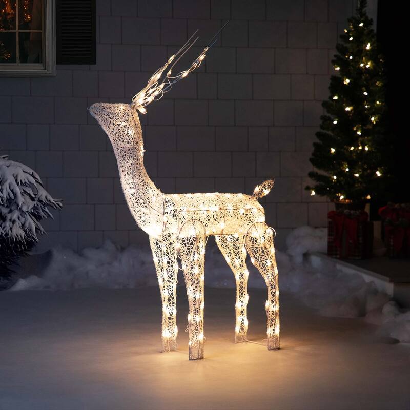 48-Inch Lighted White Mesh Buck Outdoor Christmas Decor Clear Lights