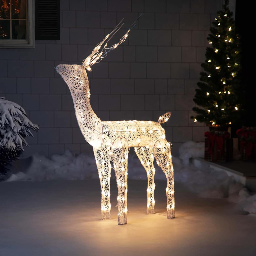 48-Inch Lighted White Mesh Buck Outdoor Christmas Decor Clear Lights