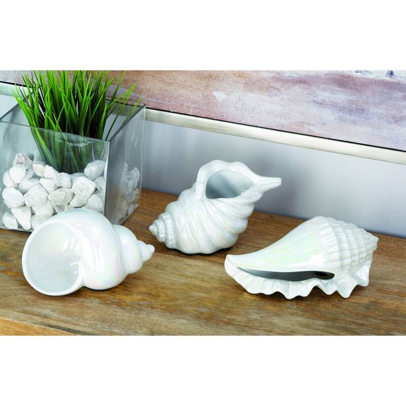 Silver, White or Multi Colored Porcelain Ceramic Shell Shell Decorative Sculpture (Set of 3)