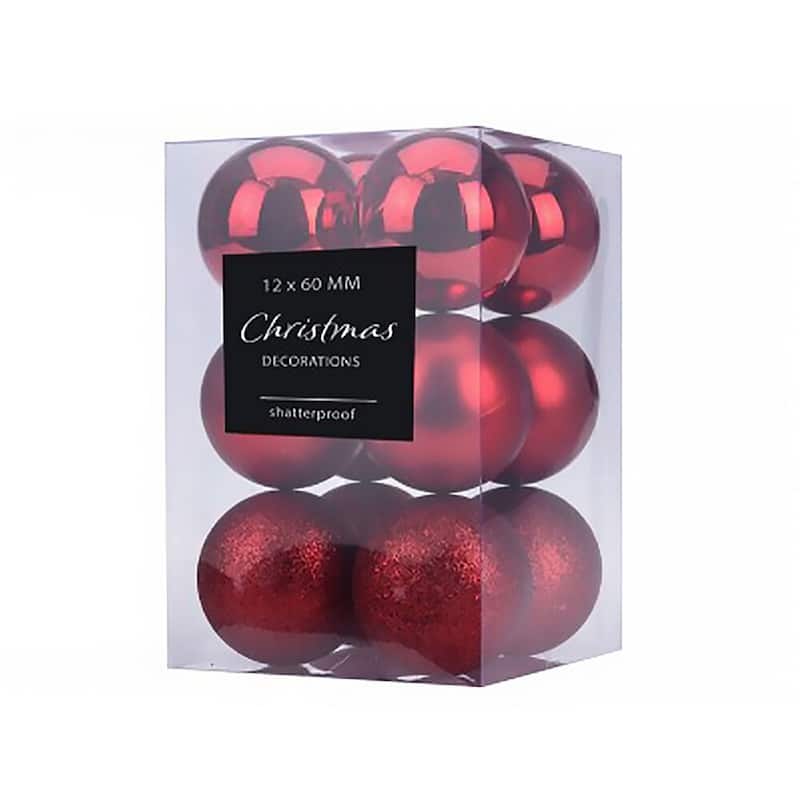 Christmas Tree 2.4" Shatterproof Set of 12 Ornaments - Red