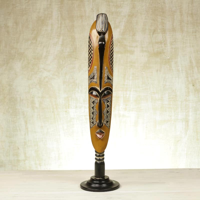 NOVICA Handmade Beauty And Love African Wood Mask - 7.5 In. L X 7.5 In. W X 32.0 In. H