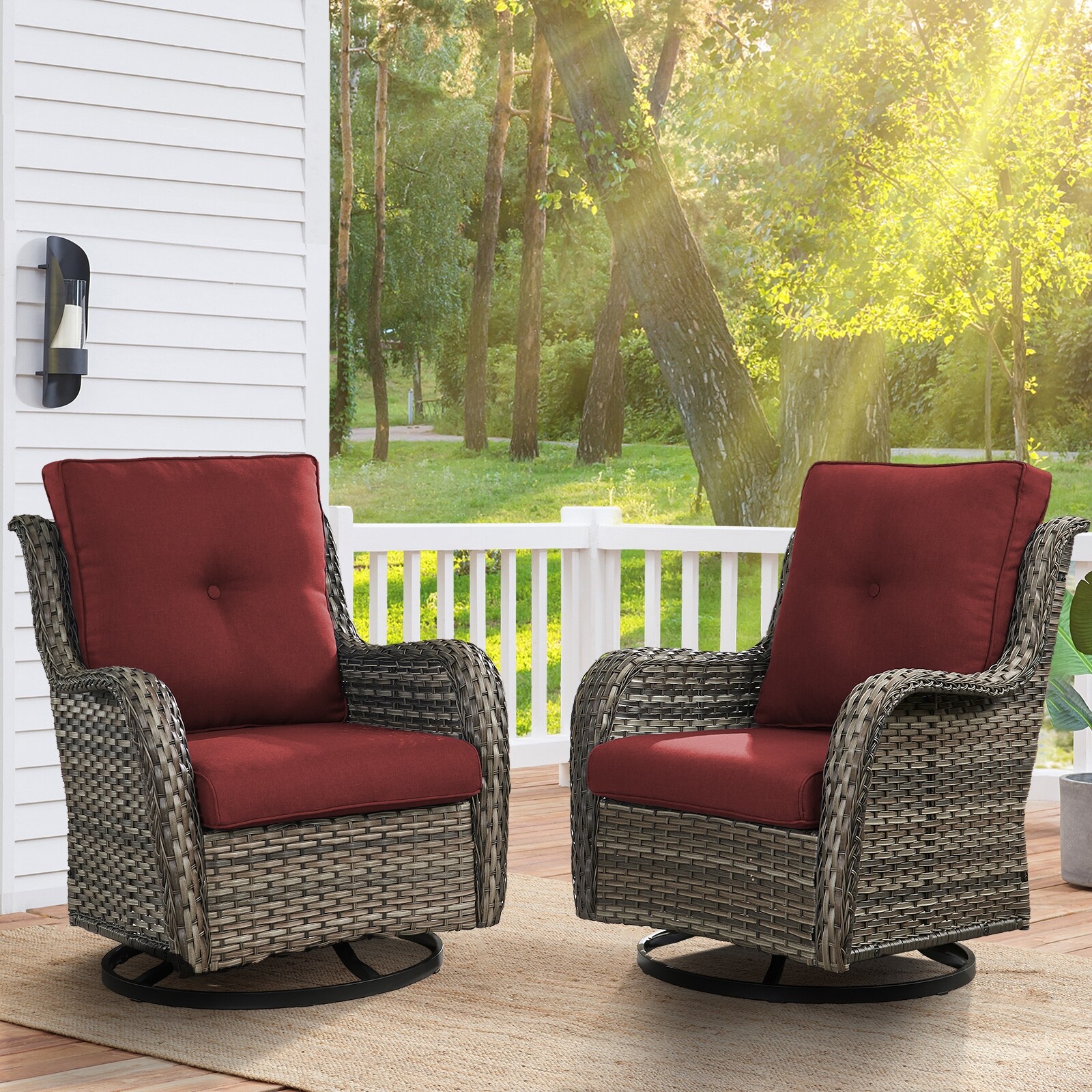 Pocassy Outdoor Wicker Glider Swivel Club Chairs Set of 2 On