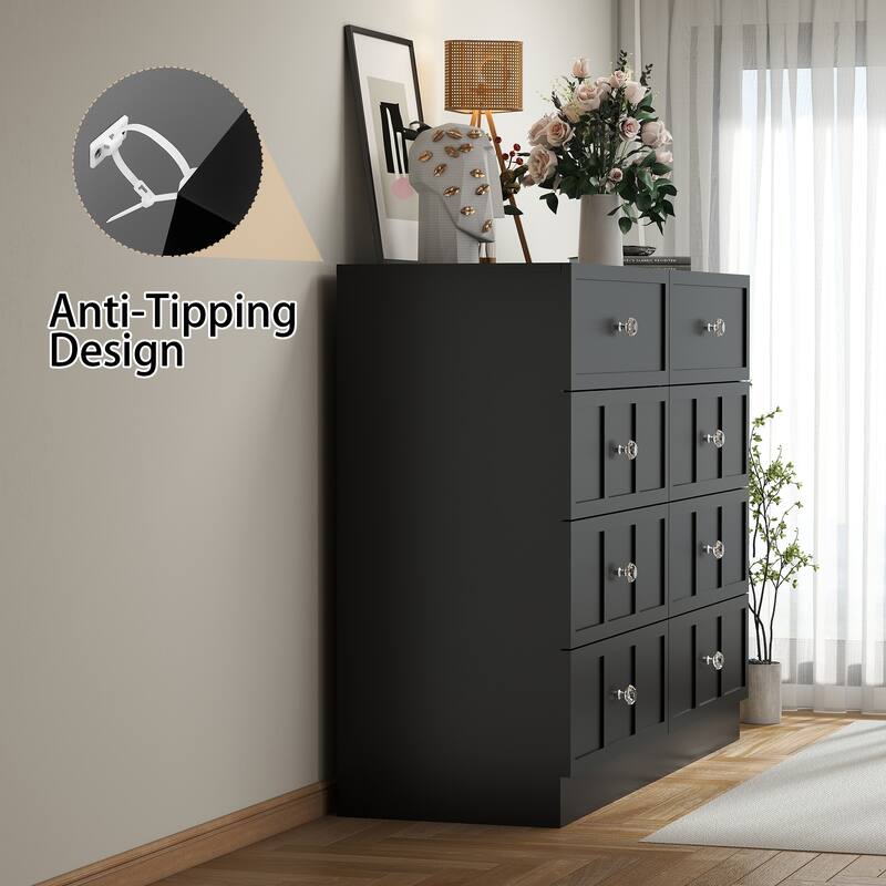 8 Drawer White Dresser, Modern Wood Storage Cabinet with Wide Top, Bedroom Chest Organizer