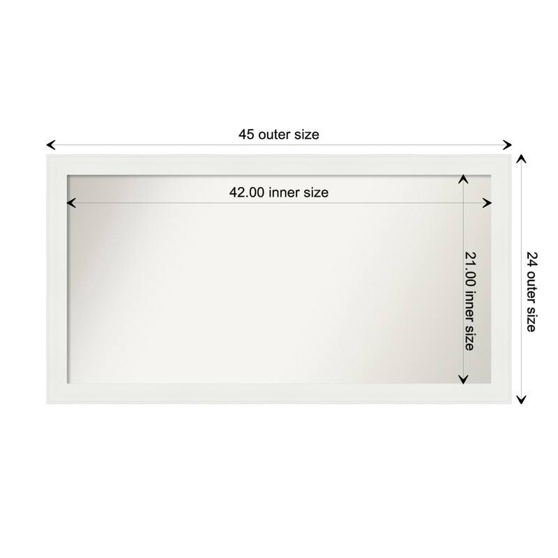Vanity White Narrow Framed Non-Beveled Custom Wall Mirror, Bathroom Vanity Mirror - Outer Size: 45.5 x 24.5