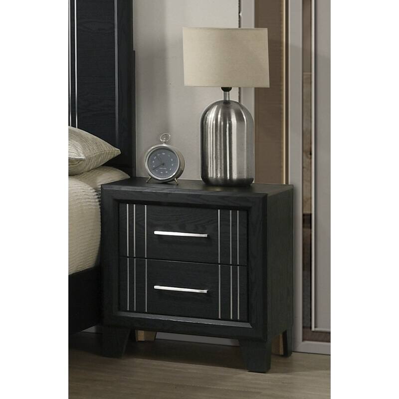 Contemporary Two-Drawer Nightstand, Charcoal Finish, Wooden Furniture