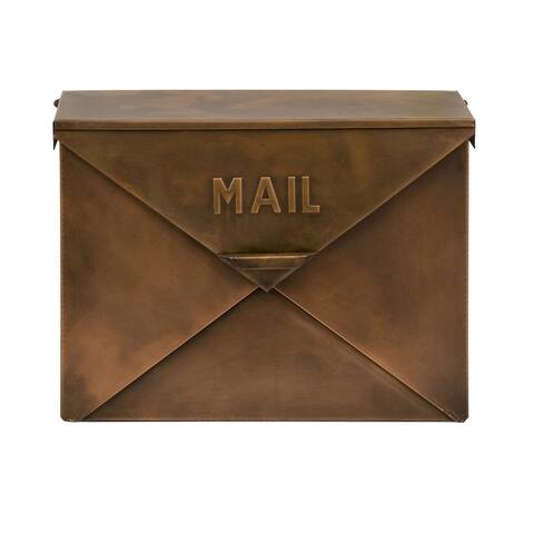 Spacious Envelope Shaped Wall Mount Iron Mail Box - Copper - 12 H x 5 W x 16.5 L