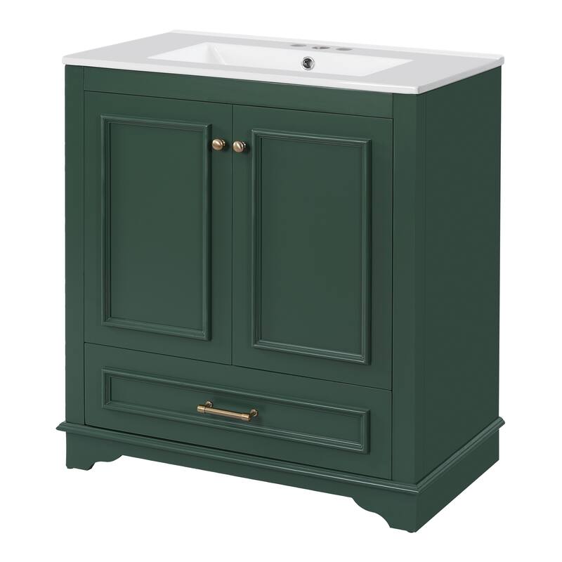 30'' Freestanding Bathroom Vanity with Single White Integrated Ceramic Sink - 30.5'' x 18.4'' x 33.9''