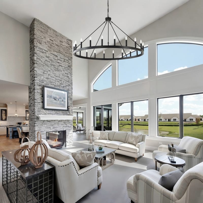 53" Large Wagon Wheel Chandelier Black Farmhouse Pendant Light Fixtures